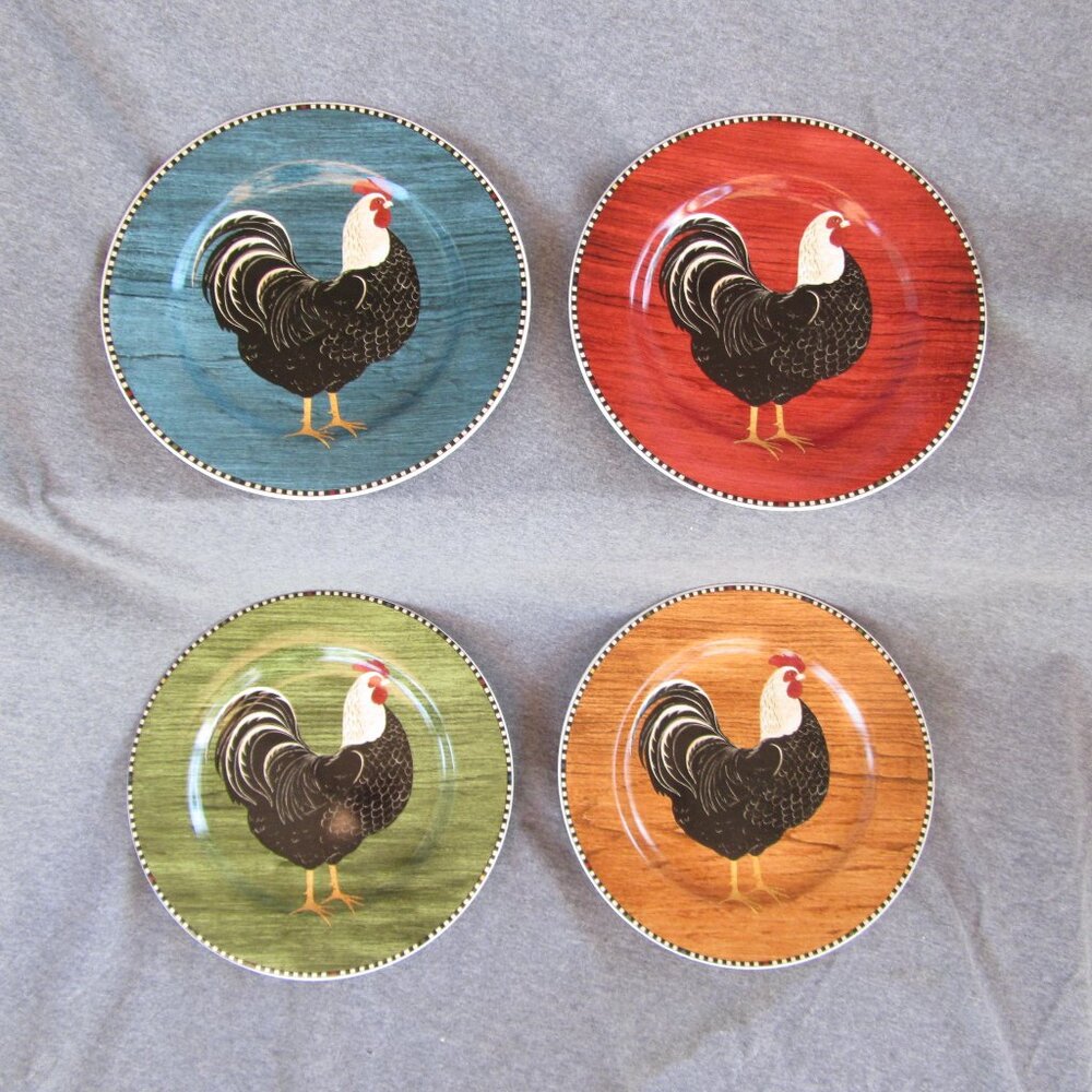 sakura rooster plates 1999 warren kimble set of 4 cottagecore (w3237)